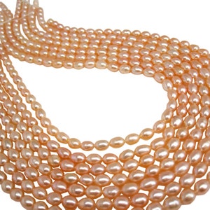 Peach Pearls Peach Color Freshwater Pearls Rice Shape SKU 4728 image 3