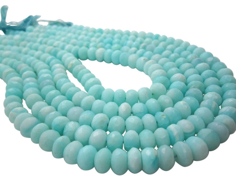 Blue Peruvian Opal Beads, Peruvian Opal Beads, Blue Opal Rondelles, Blue Opal Beads, Faceted Rondelles, SKU 5091 image 2