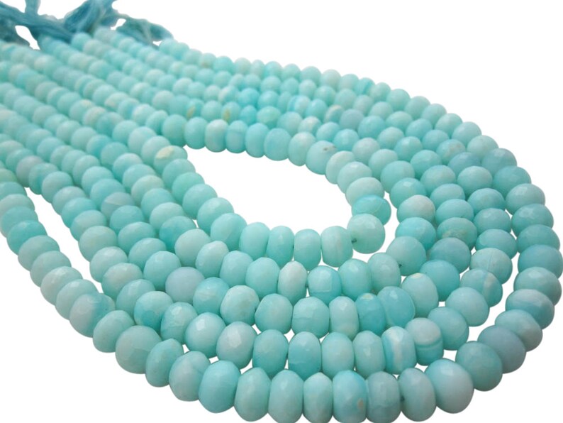 Blue Peruvian Opal Beads, Peruvian Opal Beads, Blue Opal Rondelles, Blue Opal Beads, Faceted Rondelles, SKU 5091 image 3