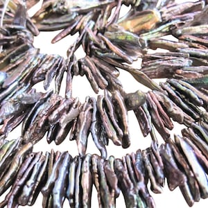 Biwa Stick Pearls,Peacock Biwa Stick Pearls, Biwa Stick Freshwater Pearls,Baroque Freshwater pearls, 6mm x 16mm, SKU 3374A