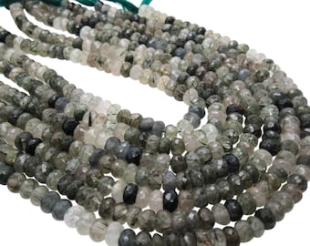 Green Rutilated Quartz, Faceted Rondelles, Natural, 7mm, SKU 5229