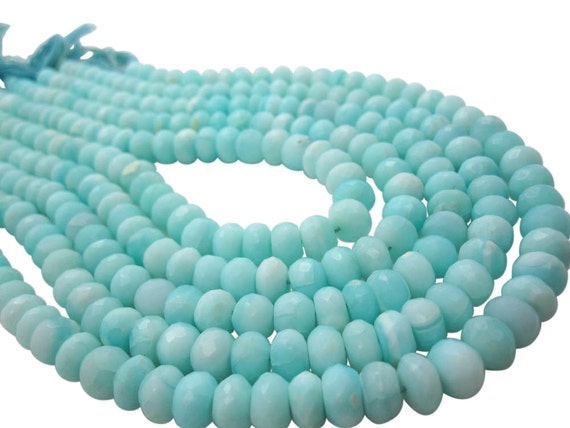 Blue Peruvian Opal Beads, Peruvian Opal Beads, Blue Opal Rondelles, Blue Opal Beads, Faceted Rondelles, SKU 5091