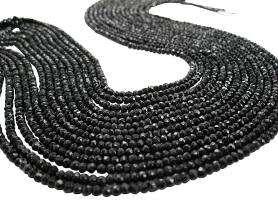 Black Spinel Beads, Black Spinel Rondelles, Faceted Rondelles, SKU 3653