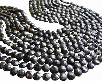 Black Spinel Beads, Faceted Coin, Black Gemstone, SKU 2907