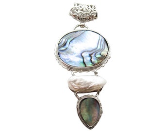 Abalone Pendant | Pearl Pendant | Silver Plated Pendant | SKU 5075