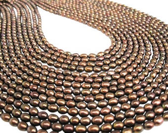 Bronze Pearls | Bronze Color Freshwater Pearls | Rice Shape | Bronze | SKU 4720