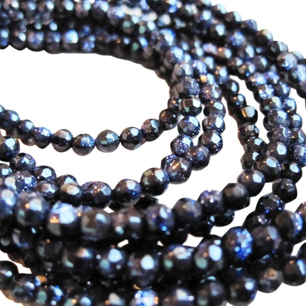 Blue Goldstone Beads, Blue Sandstone Beads, 4mm Round, SKU 2559A