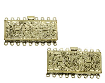 9 Strand Clasp | Brass Box Clasp | Rectangle Clasp | Multi Strand Clasp | Antique Gold Plated Clasp | SKU 6100
