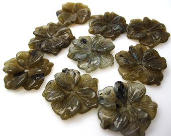 2 Flores de Labradorita | Flor de Labradorita Focal | 19 mm | Flor de Labradorita Esculpida | SKU 3809A