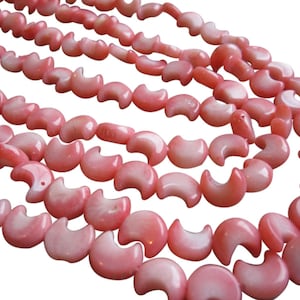 Pink Coral Beads, Salmon Pink Coral, Crescent Moon Shape Gemstone Beads, 7mm x 8mm, SKU 1316