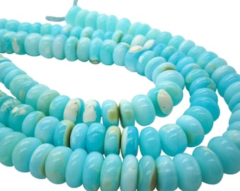 May include: A strand of turquoise blue and white shell beads. The beads are round and have a smooth, polished finish.