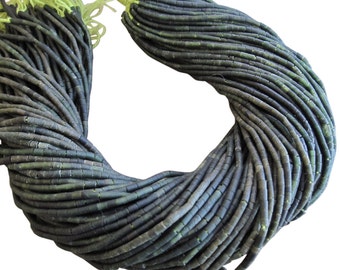 Green Jade Beads | Green Jade Heishi | 3mm Smooth Heishi | Tiny Cylinders | SKU 3432A