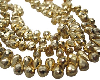 Pyrite Beads, Faceted Teardrops, Gold Pyrite Beads, SKU 5189