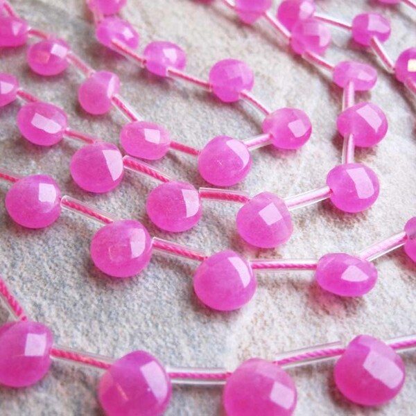 Hot Pink Jade Faceted Heart Briolettes Full Strand