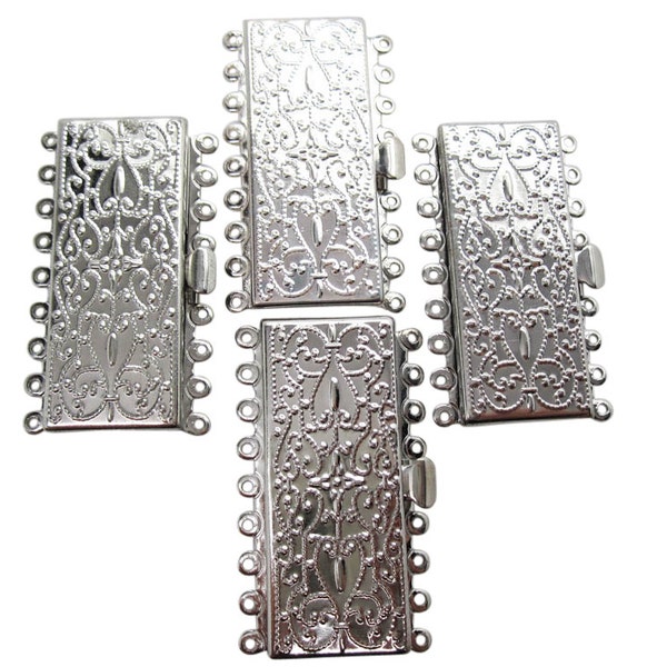 9 Strand Clasp | Brass Box Clasp | Rectangle Clasp | Multi Strand Clasp | Silver Plated Clasp | SKU 5086