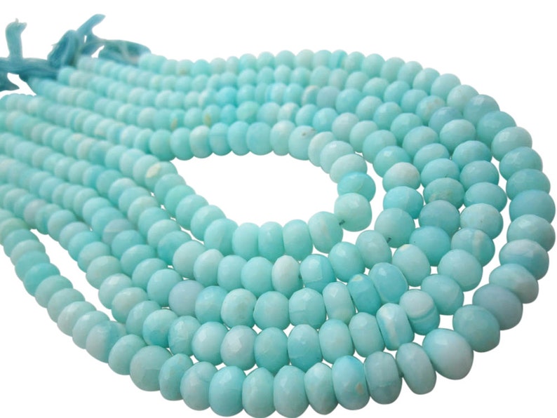 Blue Peruvian Opal Beads, Peruvian Opal Beads, Blue Opal Rondelles, Blue Opal Beads, Faceted Rondelles, SKU 5091 image 4