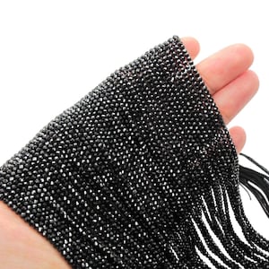 Natural Black Spinel Beads, 2mm Faceted Round, Black Gemstone, SKU 5206