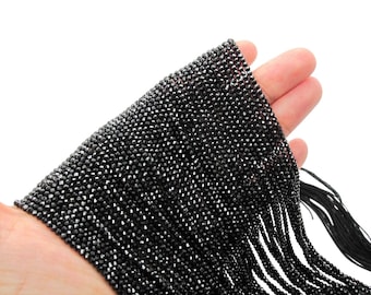 Natürliche schwarze Spinell Perlen, 2 mm facettierte runde, schwarze Edelstein, SKU 5206
