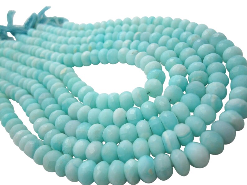 Blue Peruvian Opal Beads, Peruvian Opal Beads, Blue Opal Rondelles, Blue Opal Beads, Faceted Rondelles, SKU 5091 image 5
