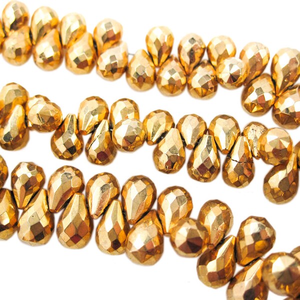 Gold Pyrite Beads, Pyrite Teardrops Beads, Teardrop briolettes, SKU 3544