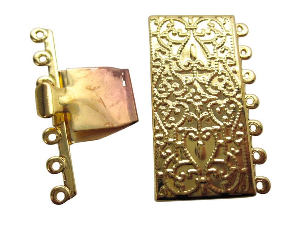 Gold Clasp, Necklace, 3 Strand Box Clasp, CZs
