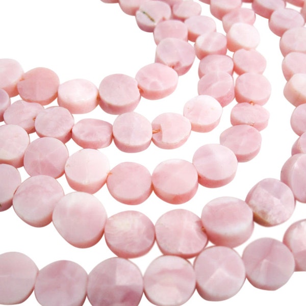 Pink Opal Beads, Pink Peruvian Opal, Peruvian Pink Opal, Faceted Coin, SKU 3985A