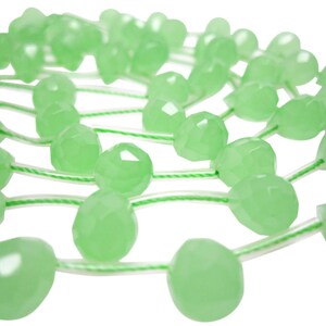 Green Quartz Beads Briolettes, Green Quartz Drops, Chrysoprase Quartz, Faceted Teardrops, 6mm x 9mm, SKU 4321A