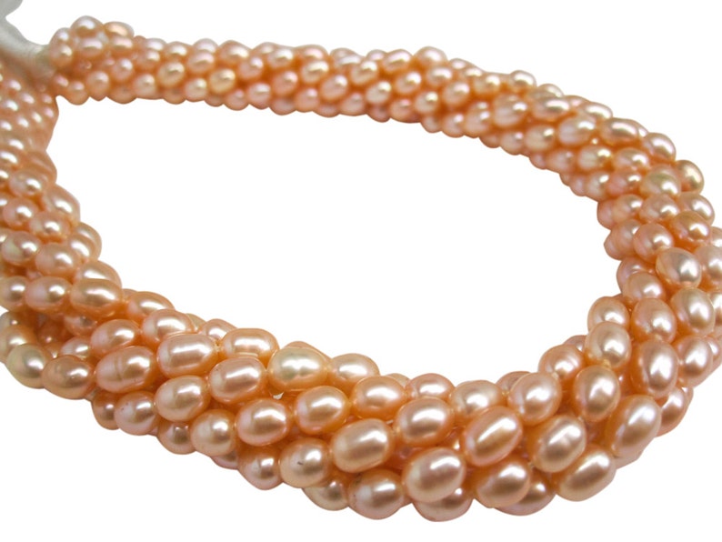 Peach Pearls Peach Color Freshwater Pearls Rice Shape SKU 4728 image 5