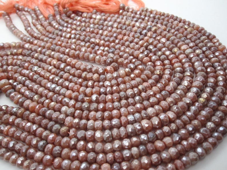 AB Peach Moonstone Beads Natural AB Coating Faceted Rondelles SKU 5205