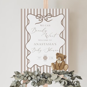 Boho Teddy Bear Baby Shower Welcome Sign: We Can Bearly Wait Sign Template (Canva)