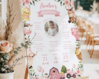Pink Farm 1st Birthday Milestone Sign: Photo Poster (Digital Download)