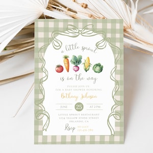 Little Sprout Baby Shower Invitation: Locally Grown Gardening, Vegetables, Printable Invite (Canva Template)