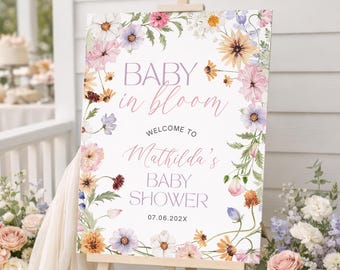 Welkomstbord babyshower wilde bloemen, aangepaste sjabloon Baby in Bloom