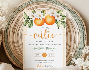 Little Cutie Baby Shower Invitation Template, Orange Baby Shower Invite, A Little Cutie is on the Way, Citrus Baby Sprinkle, Gender Neutral