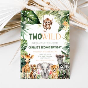 Jungle Zweiter Geburtstagseinladung Vorlage: Safari Tiere