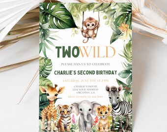 Jungle Second Birthday Invitation Template: Safari Animals