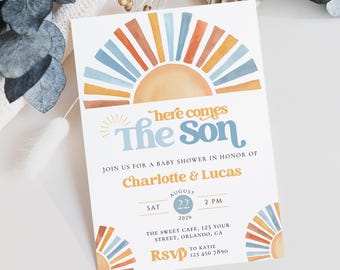 Boho Sunshine Baby Shower Invitation: Here Comes the Son Template