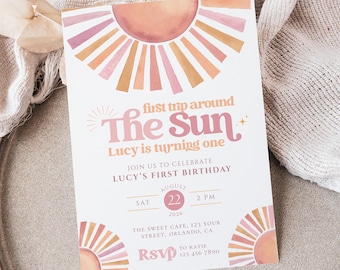First Trip Around the Sun Birthday Invitation: 1st Birthday Sunshine Invite Template