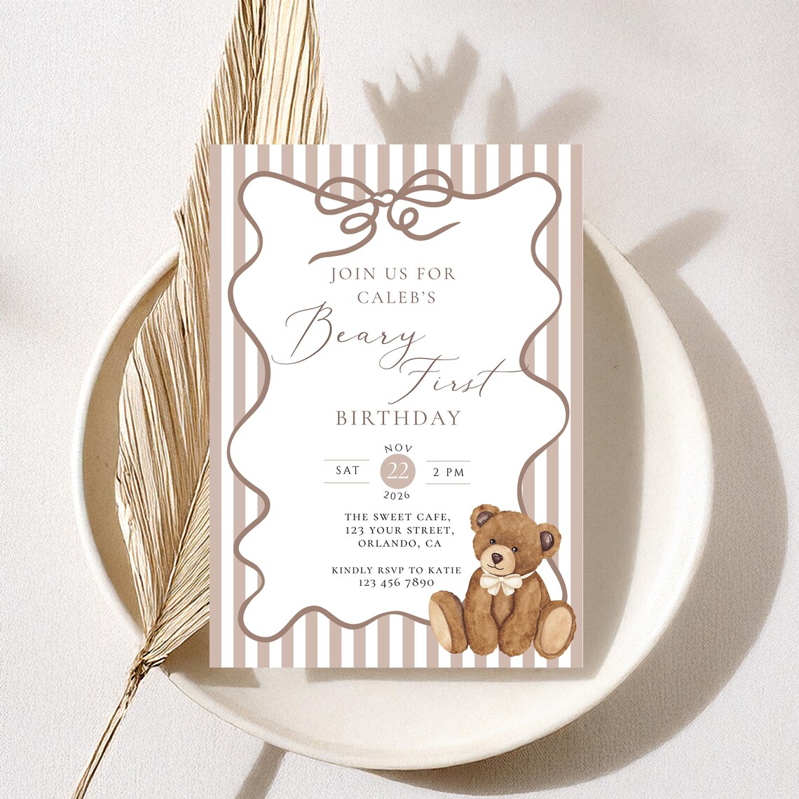 Beary First Birthday Invitation Template: Boho Teddy Bear 1st Birthday ...