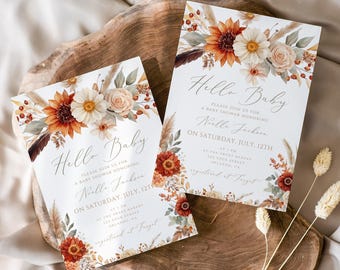 Boho Fall Baby Shower Invitation: Terracotta Floral (Digital Download, 5x7 in)