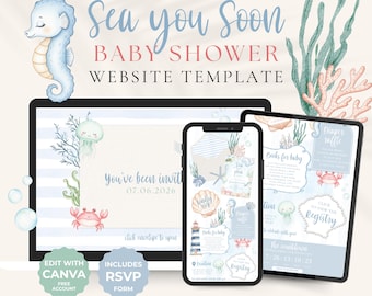 Meer du bald Babypartyeinladung Website Vorlage Unter dem Meer Bearbeitbar Einladen mit Antwortmöglichkeit