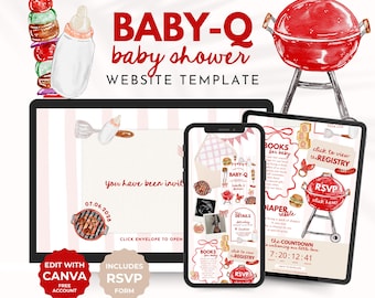 Baby-Q Baby Shower Website Einladung Vorlage, BBQ Invite mit Antwortmöglichkeit, Barbecue Evite