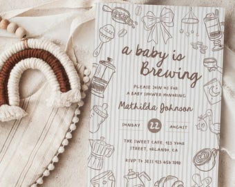 Ein Baby braut Babypartyeinladung, Geschlecht neutrales Kaffeethema einladen