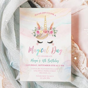 Rainbow Unicorn Birthday Invitation Template, Unicorn Birthday Party Invite, Unicorn 1st Birthday Girl Birthday Invitation, Printable Invite