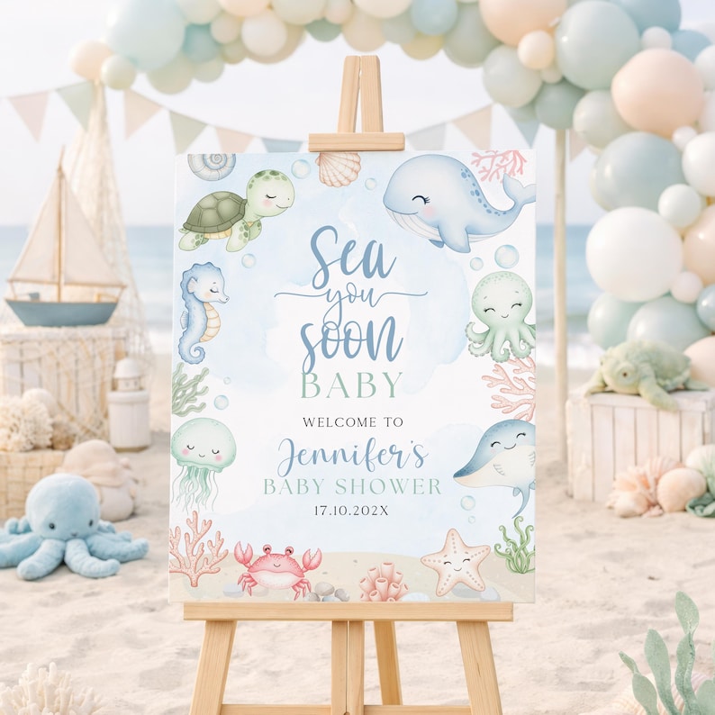 Sea You Bald Baby Shower Bundle, unter dem Meer einladen, Ozean-Spiele, Schilder & mehr Bild 16