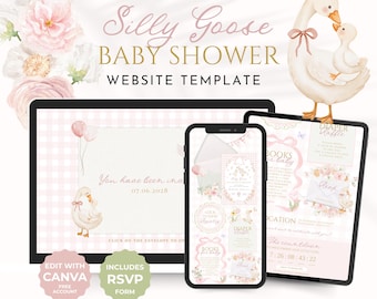 Dumme Gans, Babyparty-Website-Einladung, rosa Gans einladen, Canva-Vorlage