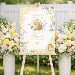 Plantilla de cartel de bienvenida para baby shower de Winnie the Pooh: Mielito (Descarga digital) imagen 5