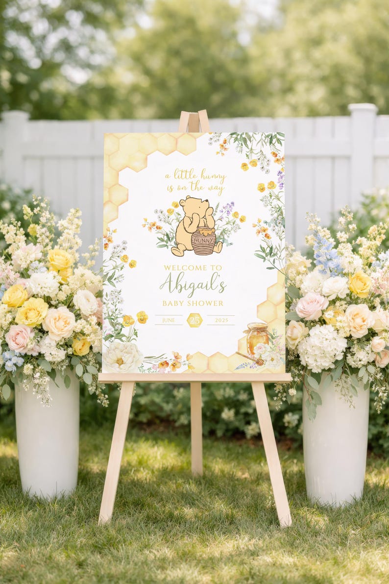 Plantilla de cartel de bienvenida para baby shower de Winnie the Pooh: Mielito (Descarga digital) imagen 5