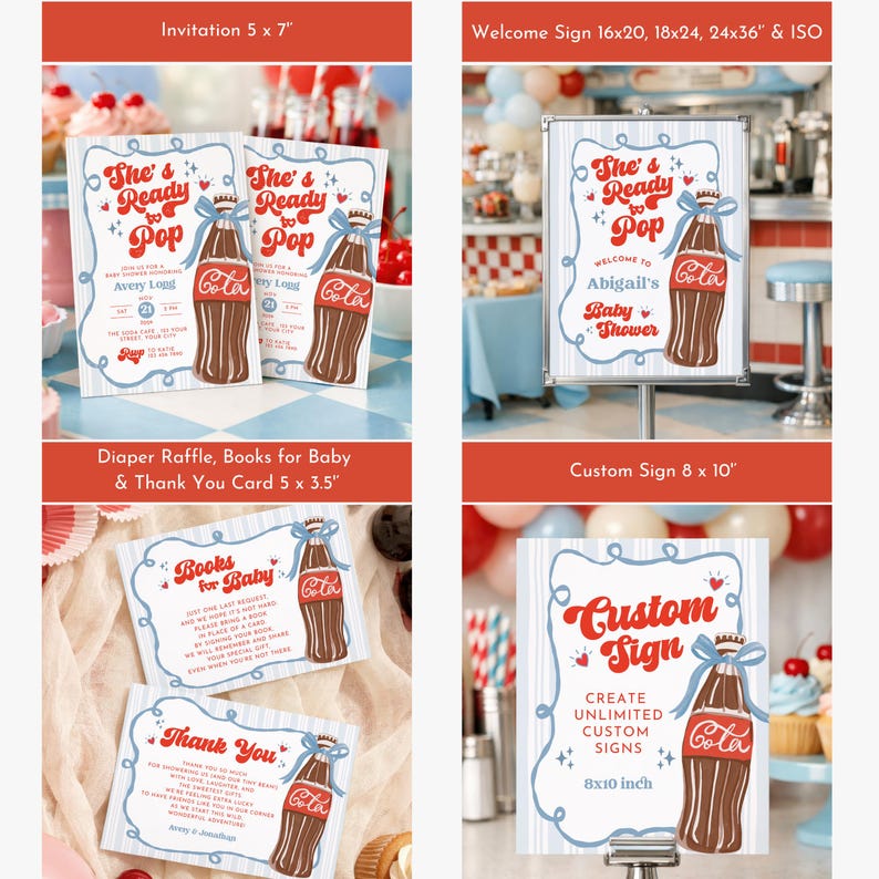 She's Ready to Pop Baby Shower Bundle, Soda Pop Games, Boy Baby Shower Editable Canva Template image 2