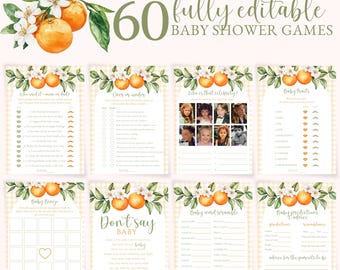 Little Cutie Baby Shower Games Bundle, Citrus Theme (Digital Download)